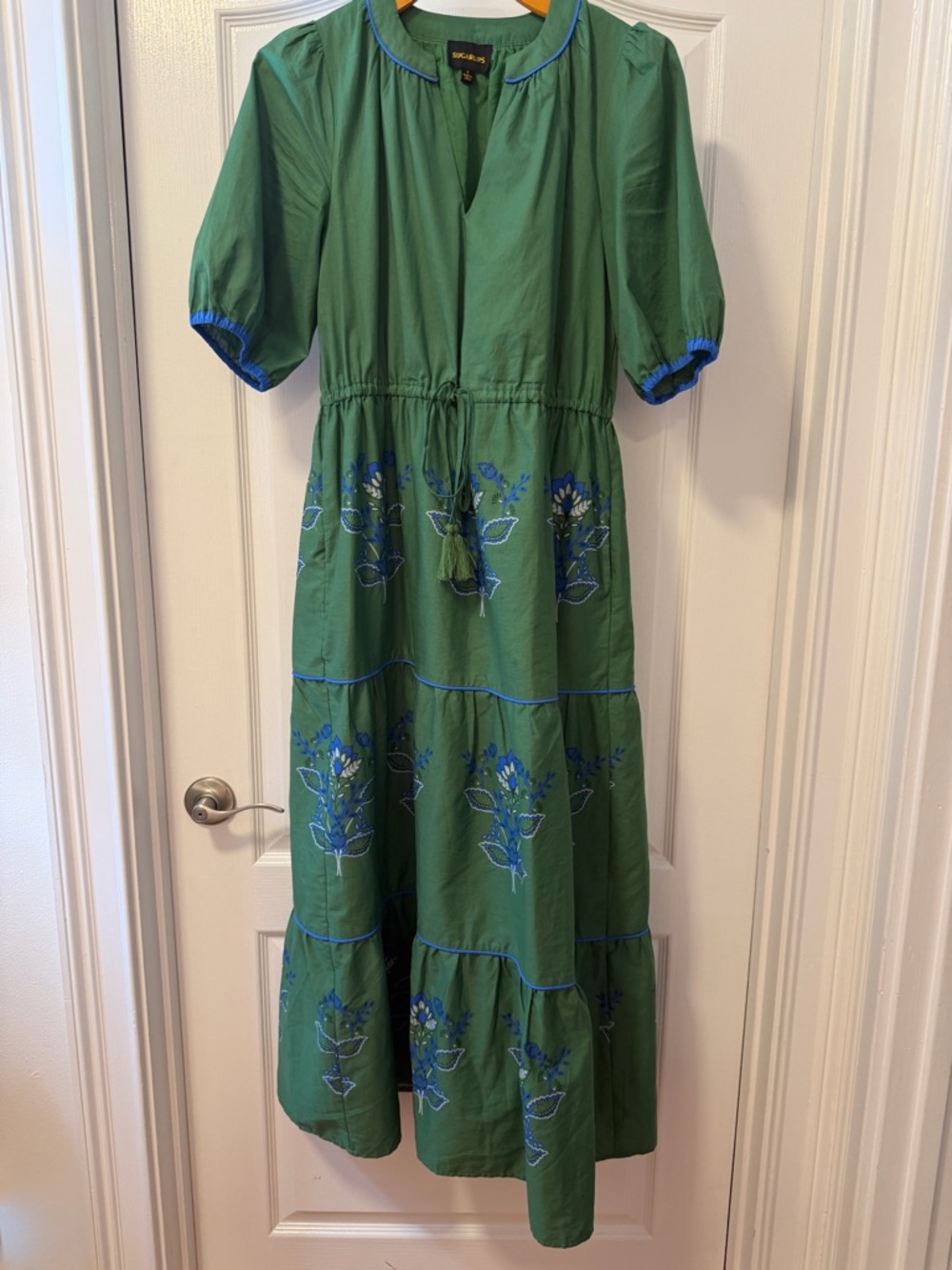Sugarlips Green Embroidered Tiered Midi Dress